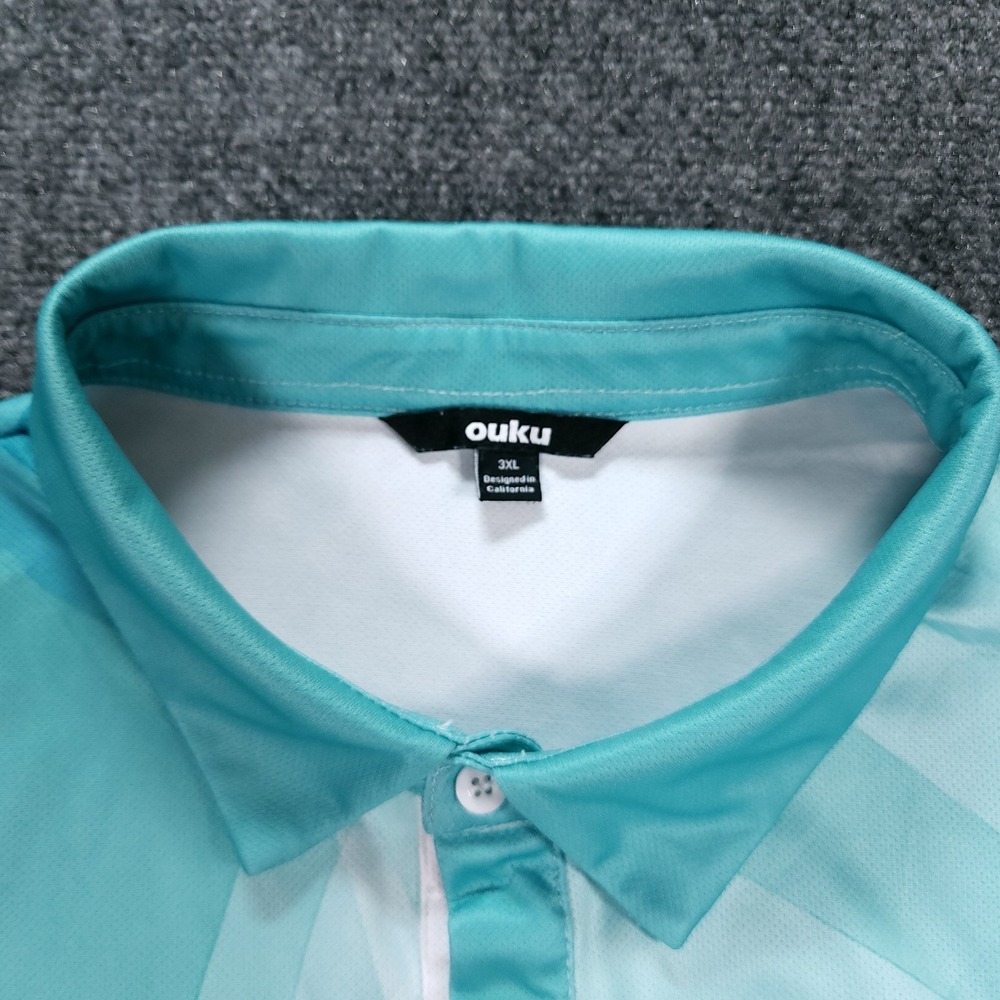 Ouku Polo Shirt Mens 3XL White Green Geometric Short Sleeve Golf Performance - Picture 4 of 8